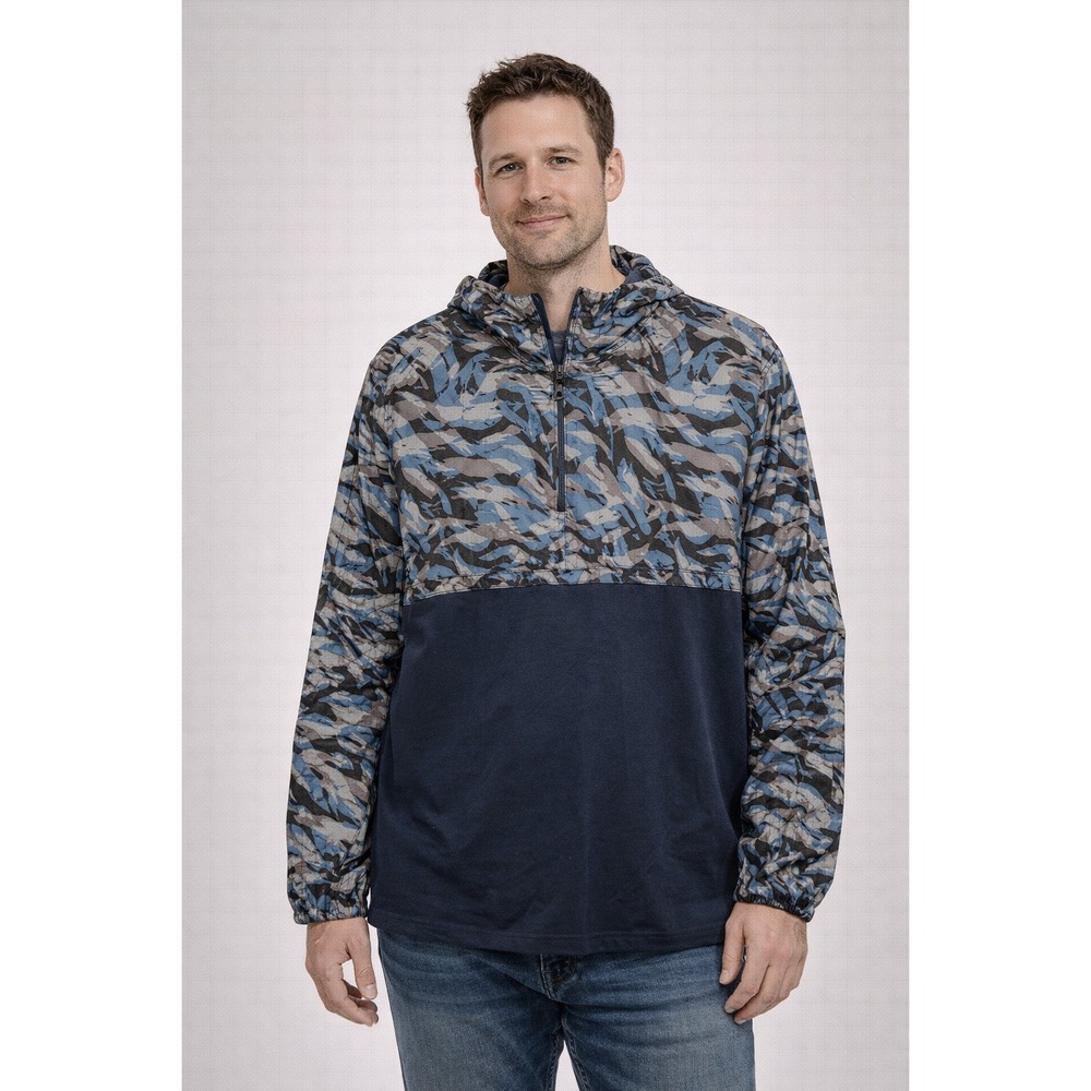 Under Armour Mens Quarter Zip Windbreaker Blue Tiger Stripe Camo Hooded‎ - XL